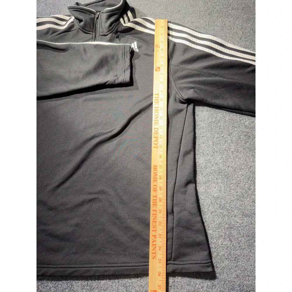 Adidas Mens Quarter Zip Track Jacket Black White 3 Stripe Pullover Large L